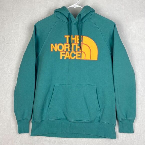 The North Face Sweater Womens Small Green Logo Hooded Sweatshirt Long Sleeve - Picture 1 of 8